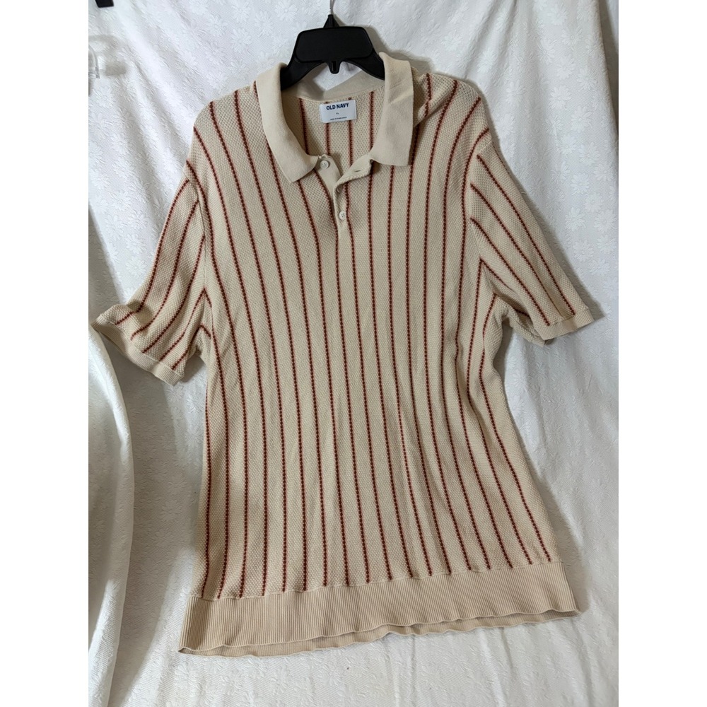 Old Navy Old Money Retro 70's XL Knit Polo Shirt Short Vertical StripeSweater